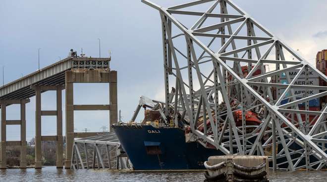 Collapsed Francis Scott Key Bridge in Baltimore